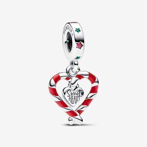 Pandora Double Candy Cane Heart Christmas Dangle Charm